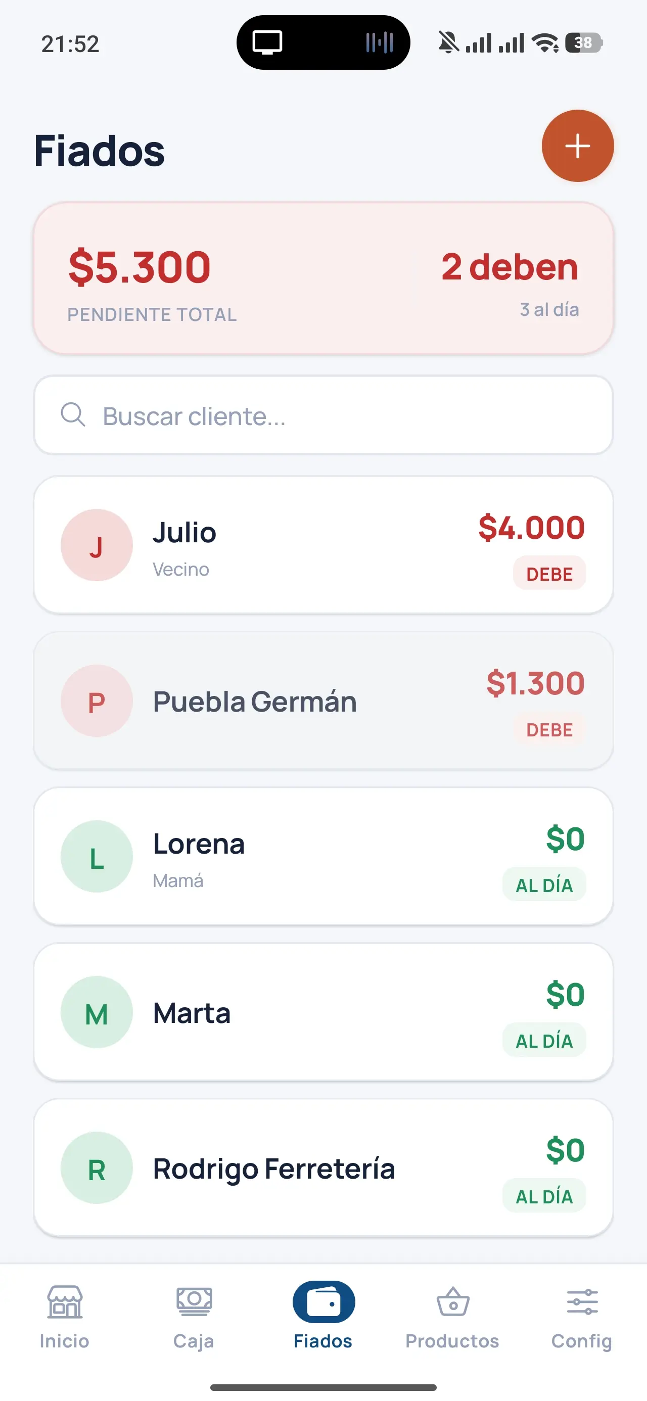 Lista de clientes fiados en Mi Almacén
